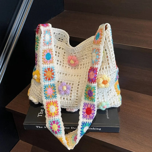 Mala de Ombro em Crochet com Flores