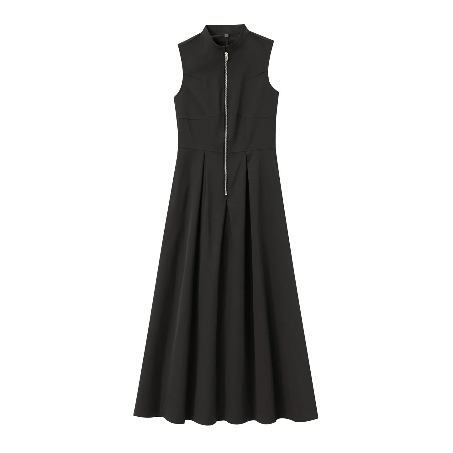 Vestido Midi sem Mangas com Fecho Zip Frontal
