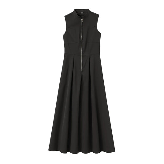 Vestido Midi sem Mangas com Fecho Zip Frontal