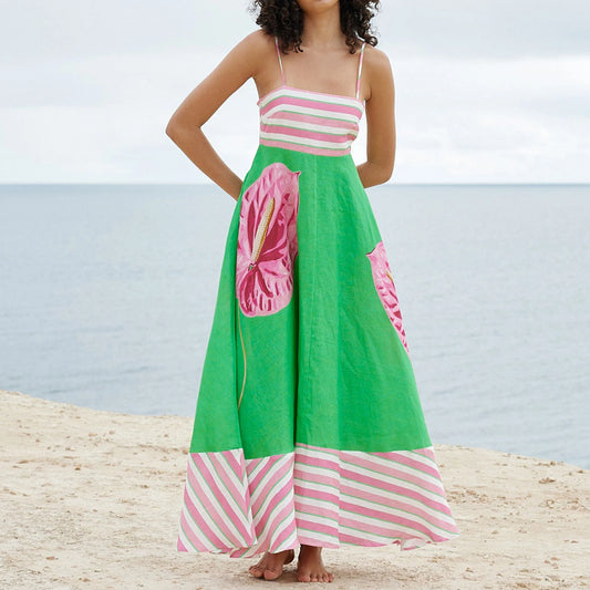 Vestido de Verão Estampado com Alças Fina