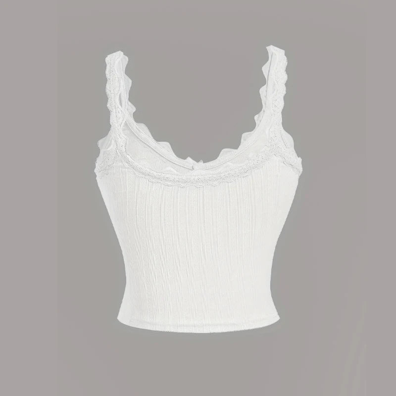 Top Camisole Canelado com Renda