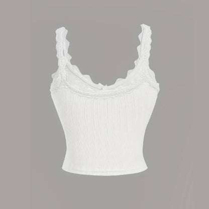 Top Camisole Canelado com Renda