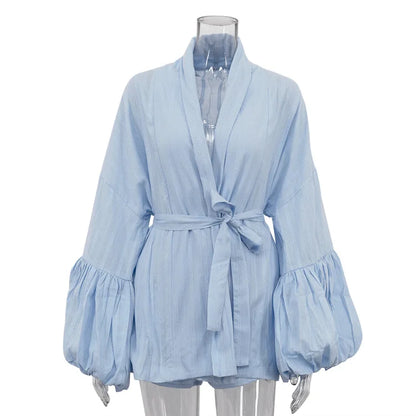 Conjunto 2 Peças Cardigan Manga Balão + Calções
