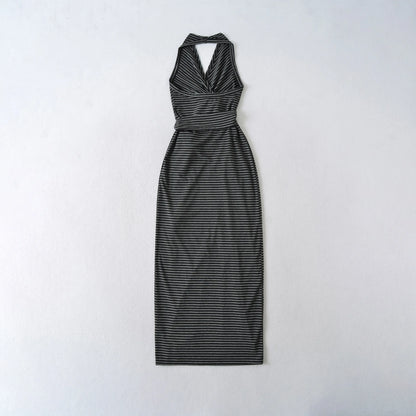 Vestido Maxi Halter Às Riscas
