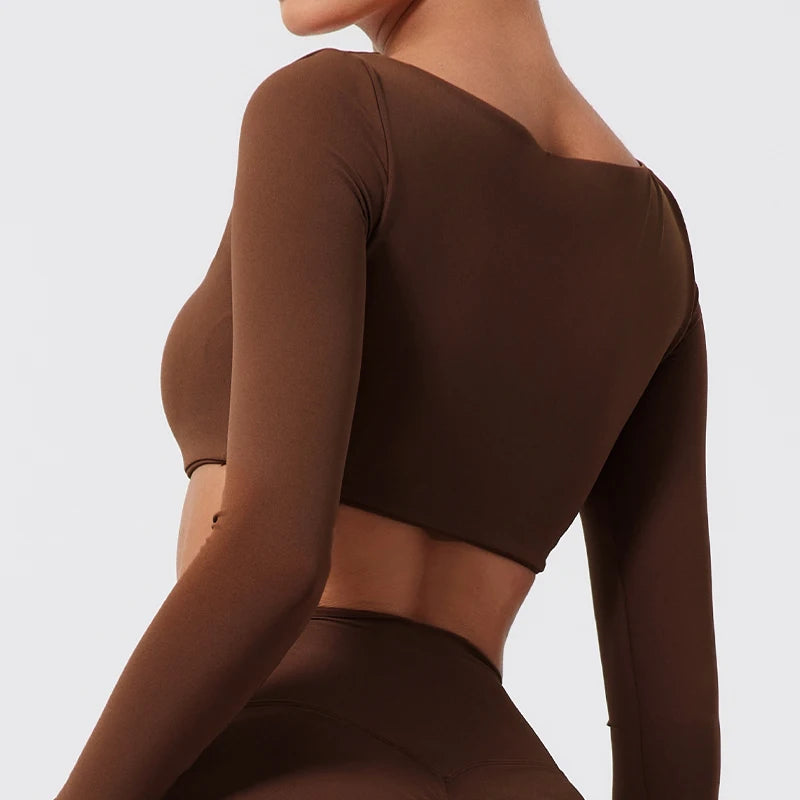 Top Cropped Manga Comprida Decote Quadrado