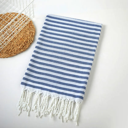Toalha de Praia Luxo 100x200cm | 100% Algodão às Riscas com Franjas