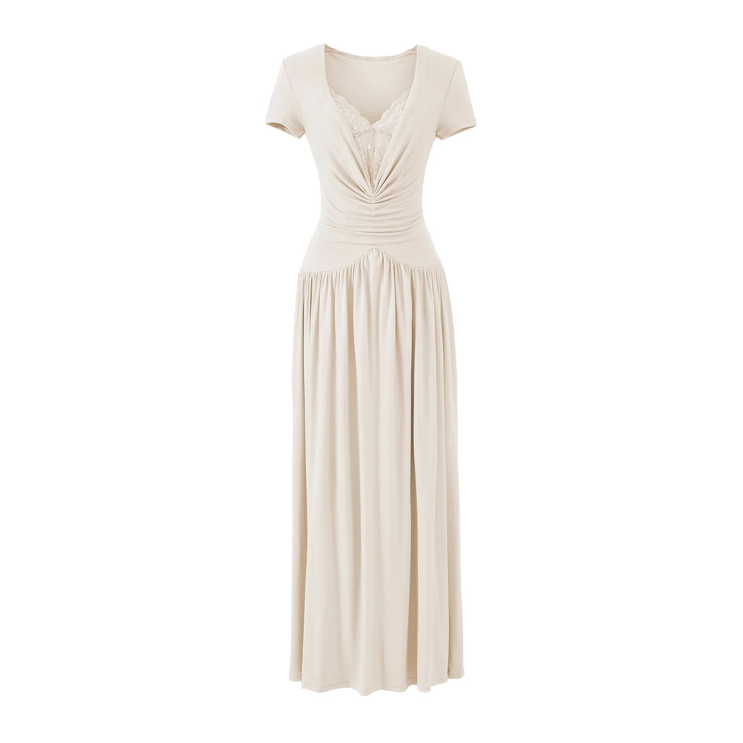Vestido Maxi Linha A com Renda