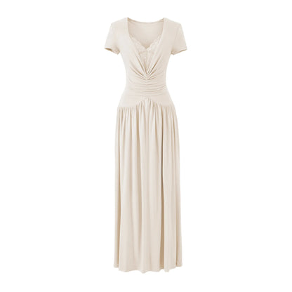 Vestido Maxi Linha A com Renda