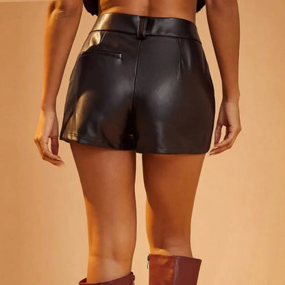 Calções PU Leather Cintura Alta