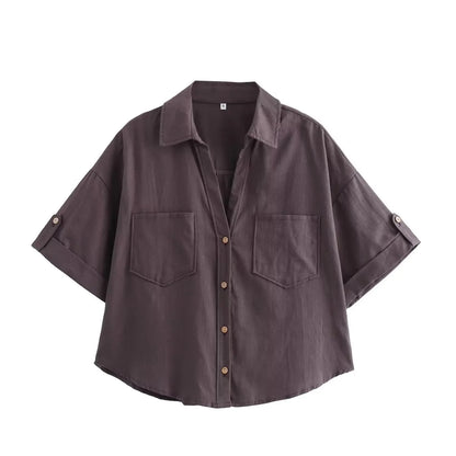 Camisa Linho Oversized com Manga Larga | Botão Único Estilo Casual Verão