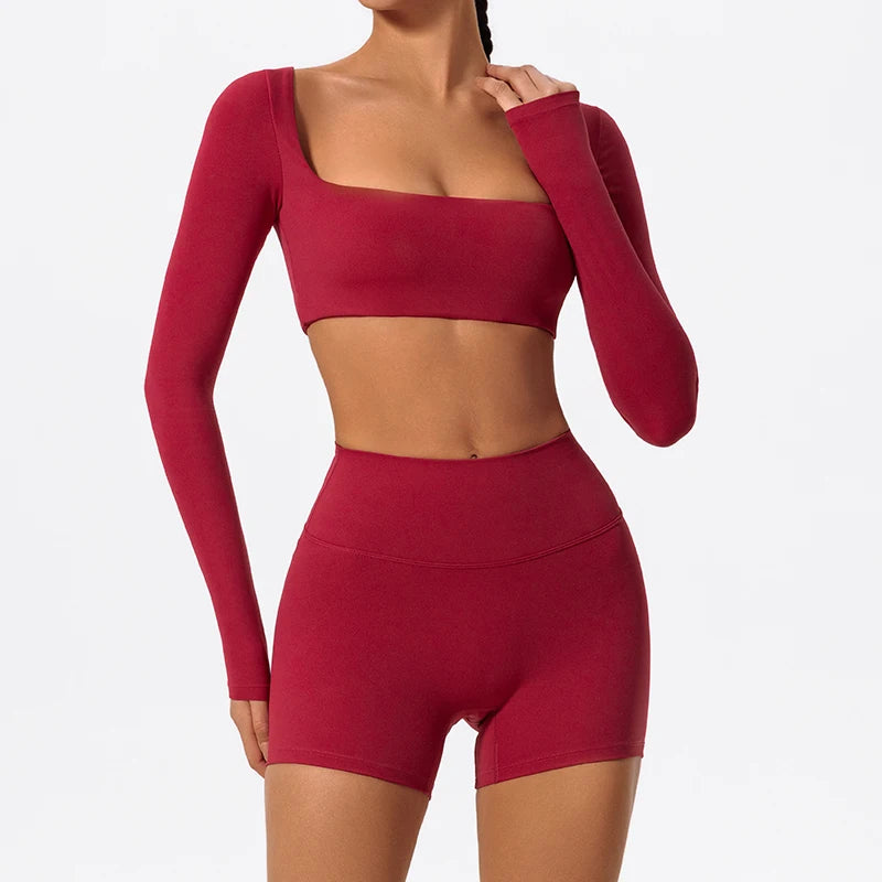 Top Cropped Manga Comprida Decote Quadrado