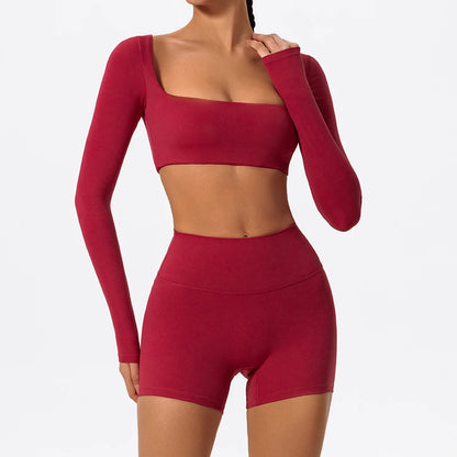 Top Cropped Manga Comprida Decote Quadrado