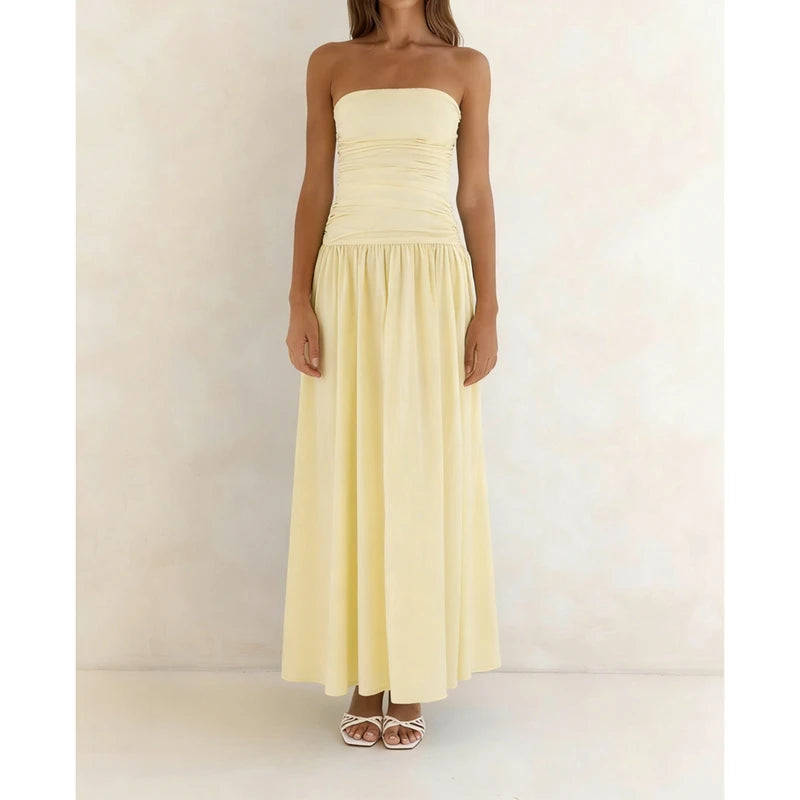 Vestido Maxi Sem Alças Estilo Vintage
