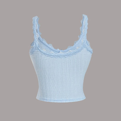 Top Camisole Canelado com Renda