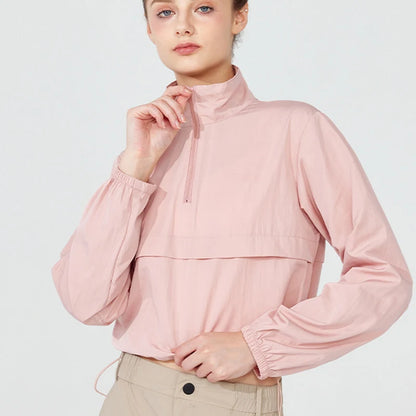 Casaco Corta-Vento Cropped com Gola Alta