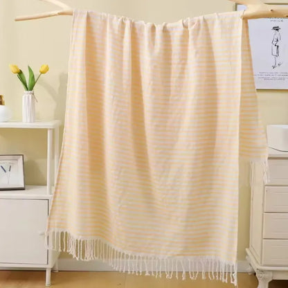 Toalha de Praia Luxo 100x200cm | 100% Algodão às Riscas com Franjas