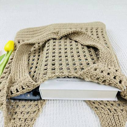 Mala de Ombro em Malha Vintage com Design Vazado | Grande Capacidade Estilo Boho