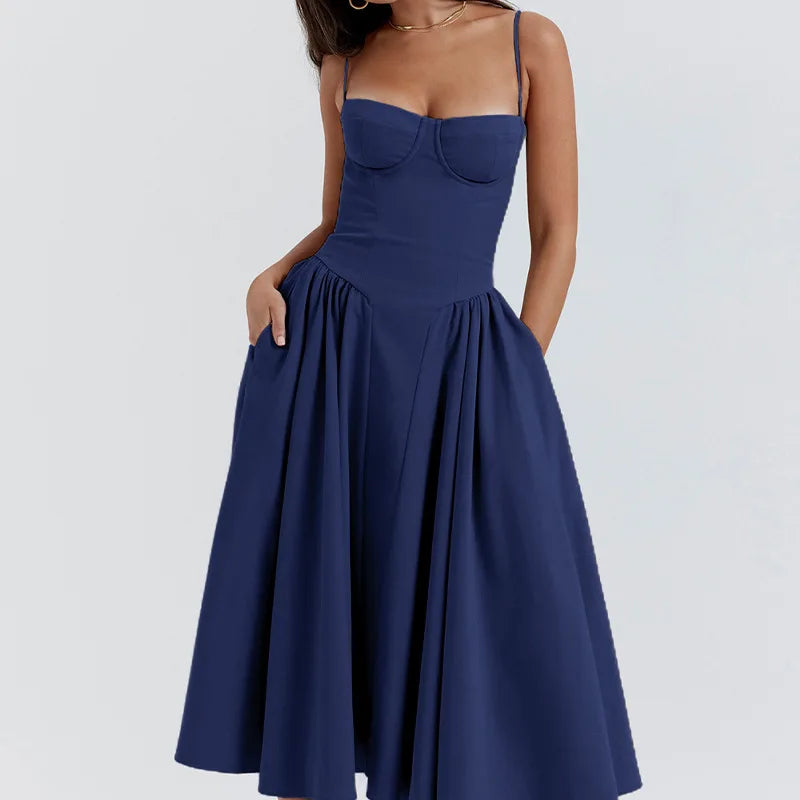 Vestido Midi Plissado com Alças