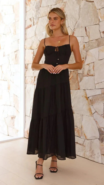 Vestido Verão Alças Finas com Saia de Babados
