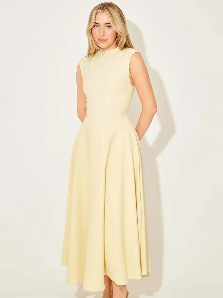 Vestido Midi Acinturado Gola Alta