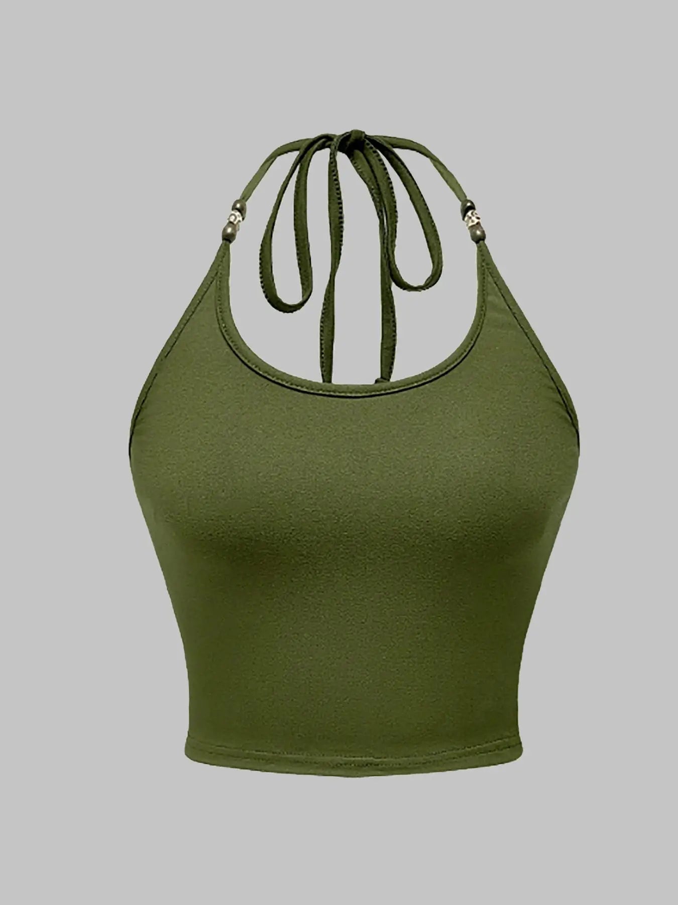 Top halter curto verde militar vista de frente – Trivelle