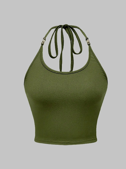 Top halter curto verde militar vista de frente – Trivelle