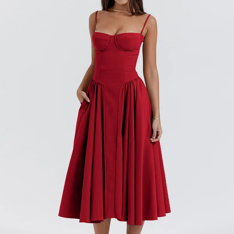 Vestido Midi Plissado com Alças