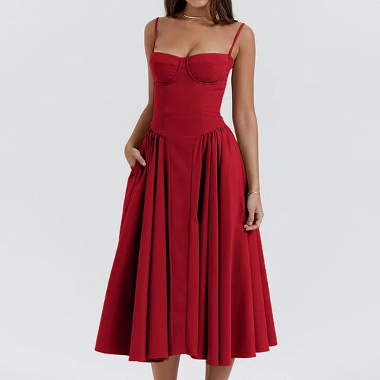 Vestido Midi Plissado com Alças