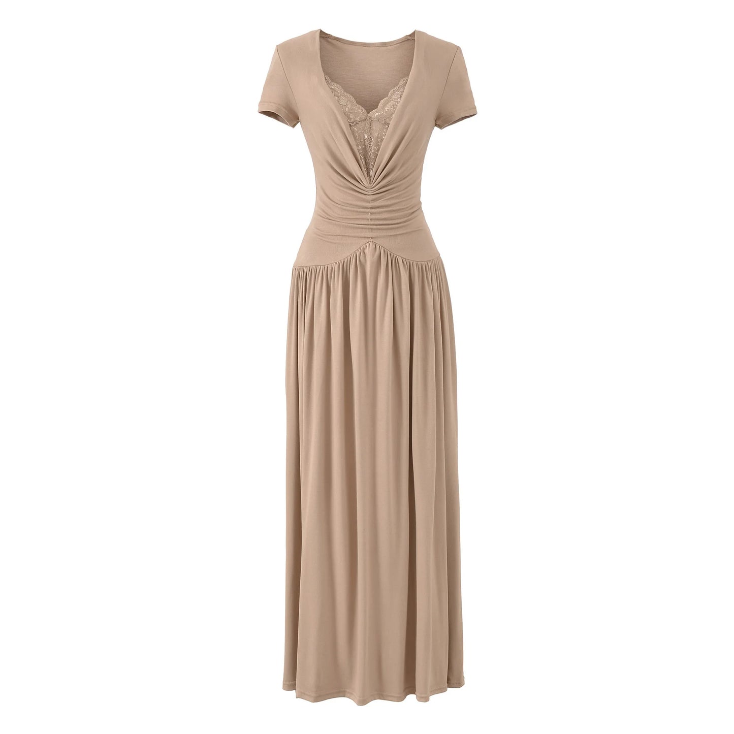 Vestido Maxi Linha A com Renda