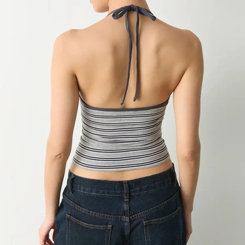 Top halter riscas cinzento vista de costas – Trivelle