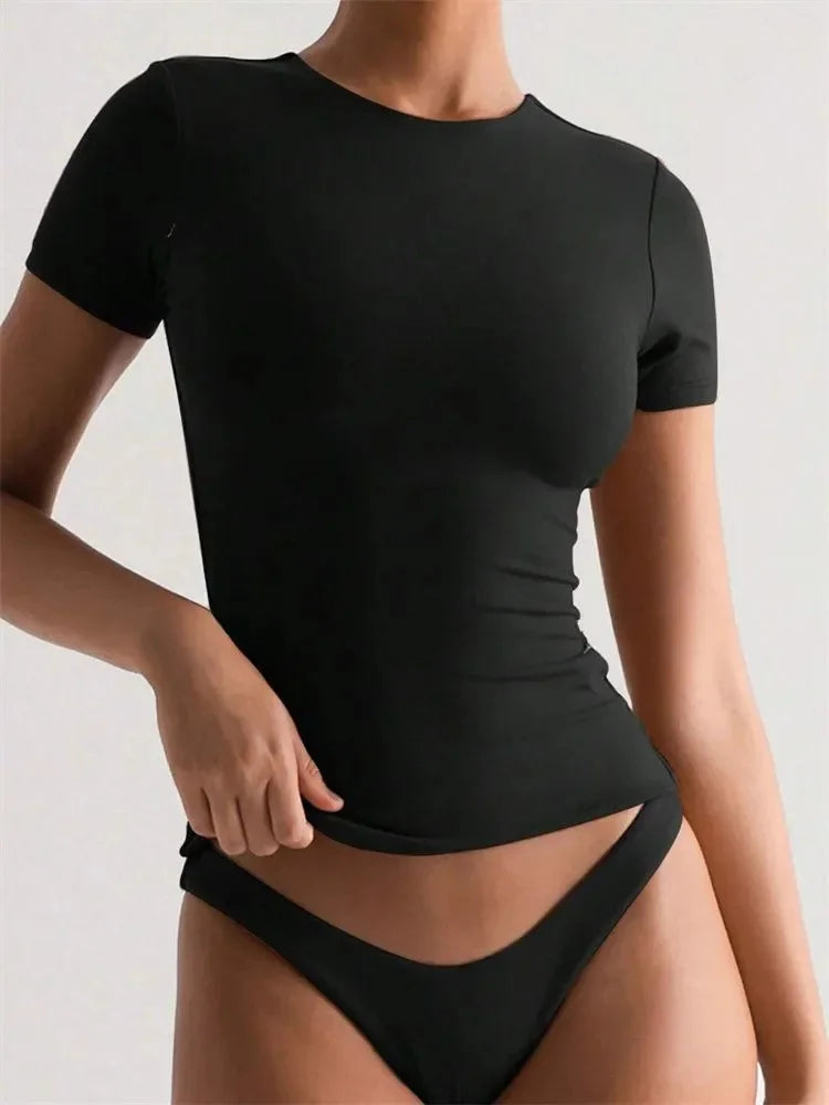 T-Shirt Cropped Básica Manga Curta