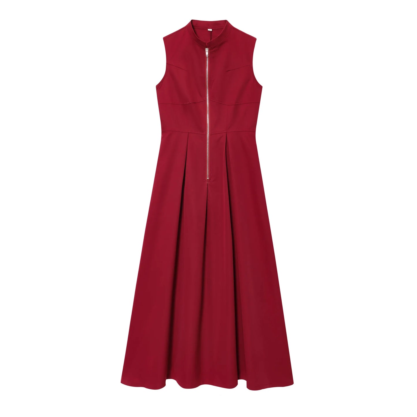 Vestido Midi sem Mangas com Fecho Zip Frontal