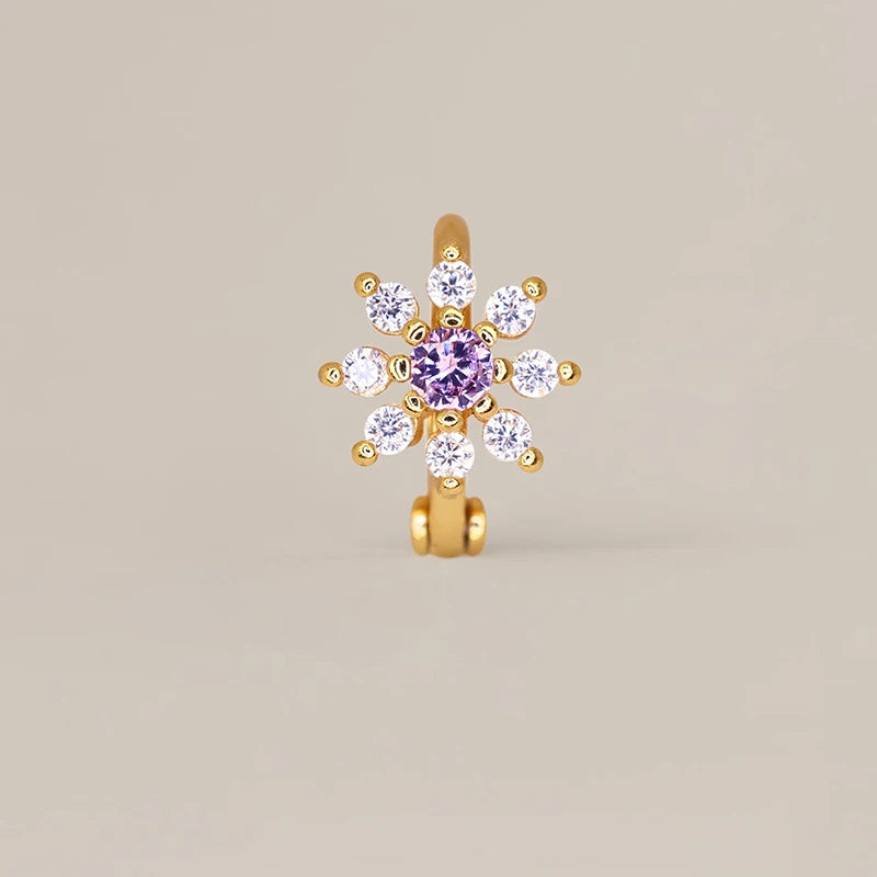 Brinco Flor Zircónia em Aço Inoxidável