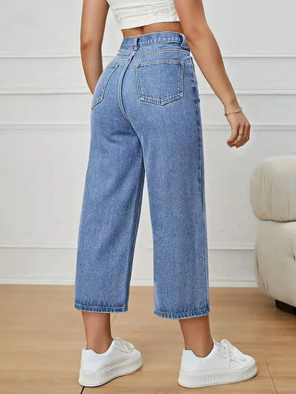 Jeans Capri Wide Leg Cintura Alta