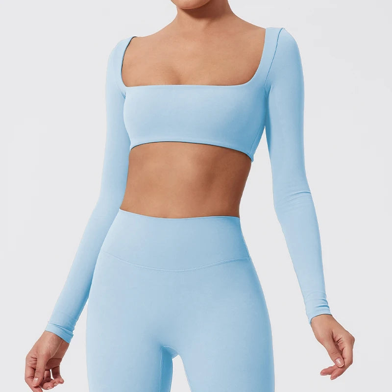 Top Cropped Manga Comprida Decote Quadrado