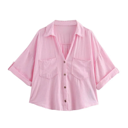 Camisa Linho Oversized com Manga Larga | Botão Único Estilo Casual Verão