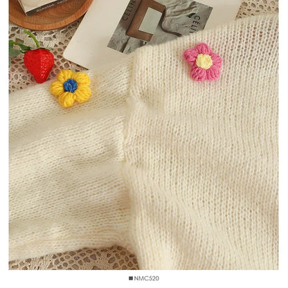 Cardigan de Malha com Flores Coloridas