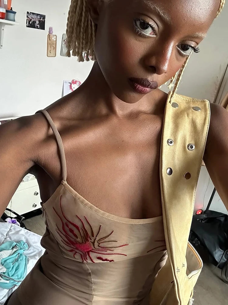 Top Camisole Y2K com Estampa Solar