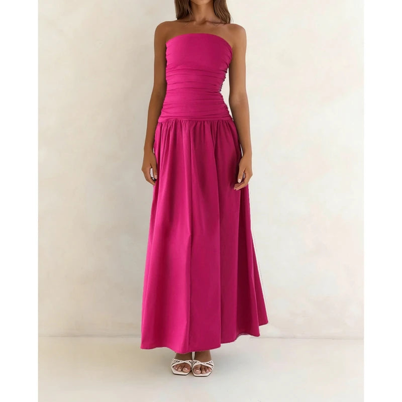 Vestido Maxi Sem Alças Estilo Vintage