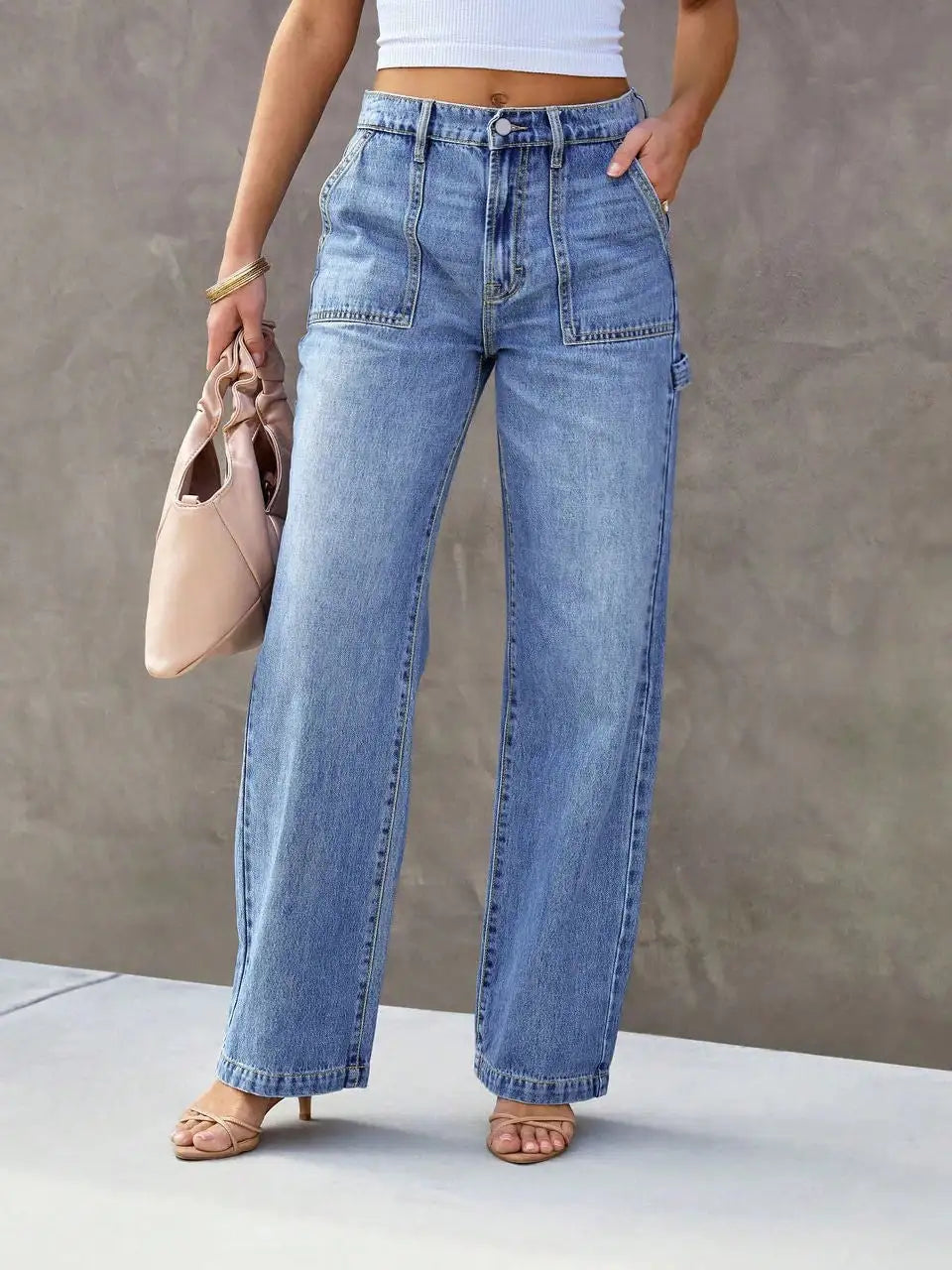 Jeans Wide Leg Perna Reta Azul Claro