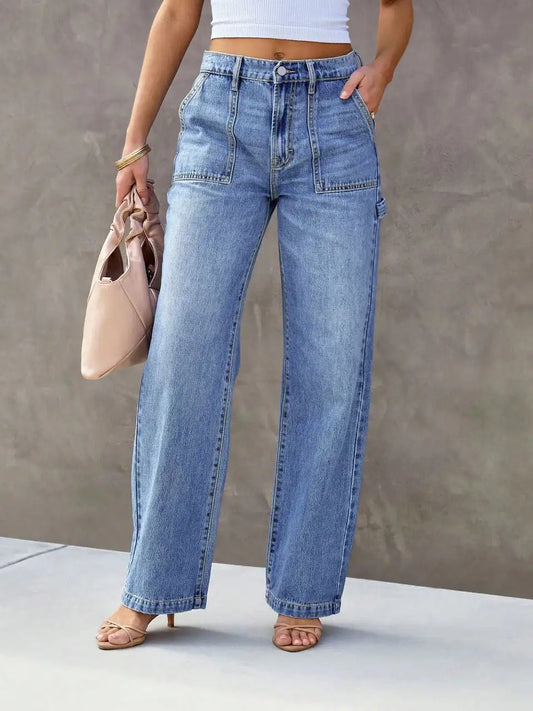 Jeans Wide Leg Perna Reta Azul Claro