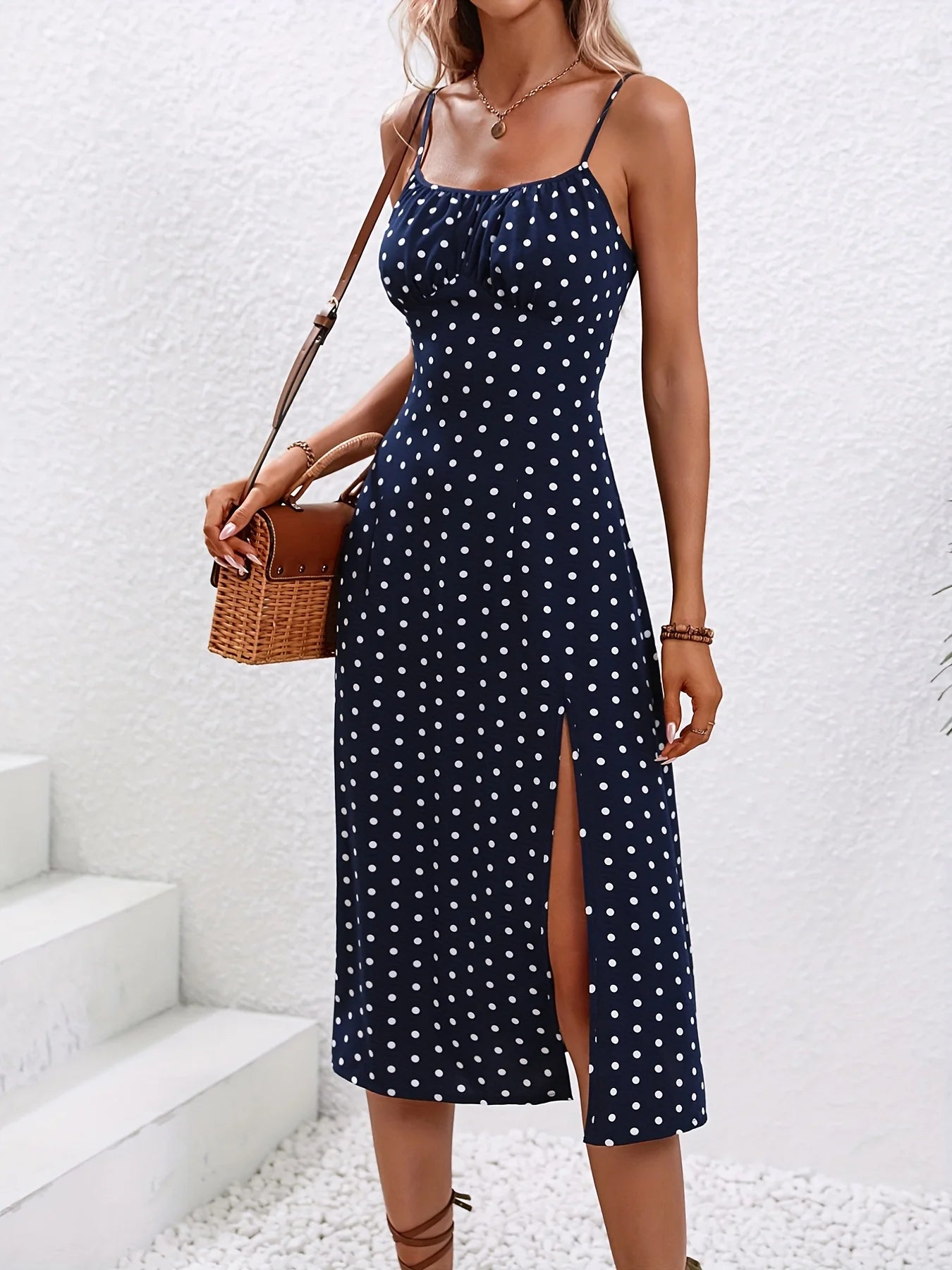 Vestido Midi Boho Floral com Alças Finas & Fenda