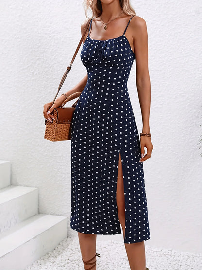Vestido Midi Boho Floral com Alças Finas & Fenda
